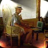 Toimittaja maisemakonttorissaan Seychelleill�